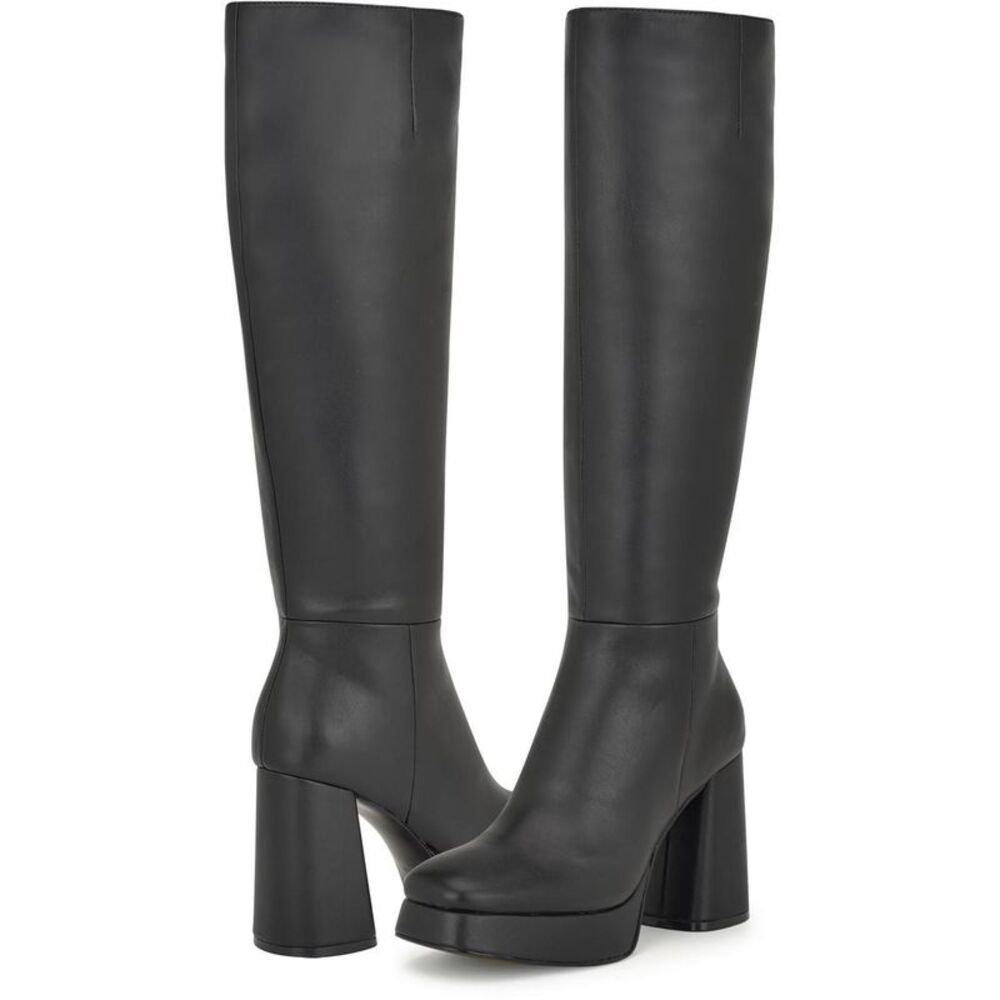 Nine West Womens Vadda 3 Black Faux Leather Tall Knee-High Boots Shoes NWT - Picture 2 of 3